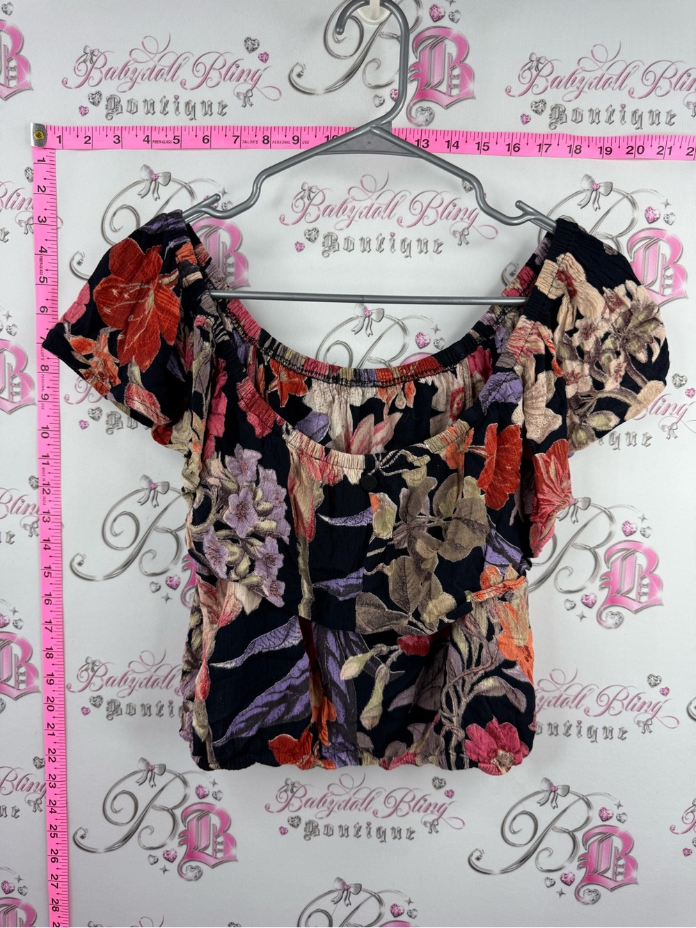 Billabong shirt top Floral Off-Shoulder Smocked Crop Top - Black Multi